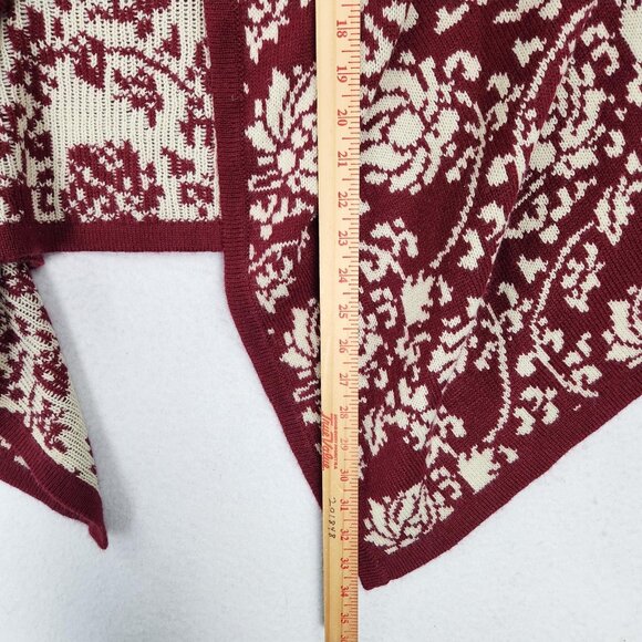 Moon Collection Sweater Womens Medium Burgundy Floral Open Front Shawl Cardigan - Picture 6 of 11